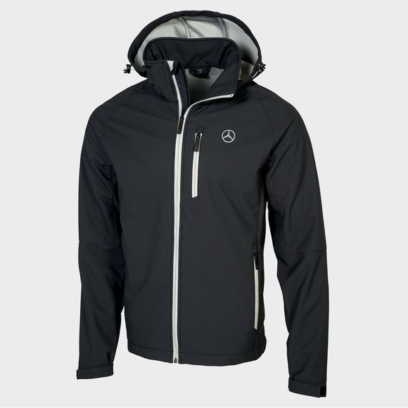 Mercedes-Benz Men's Black Hooded Softshell Jacket Performance Windproof Utility - Picture 2 of 10